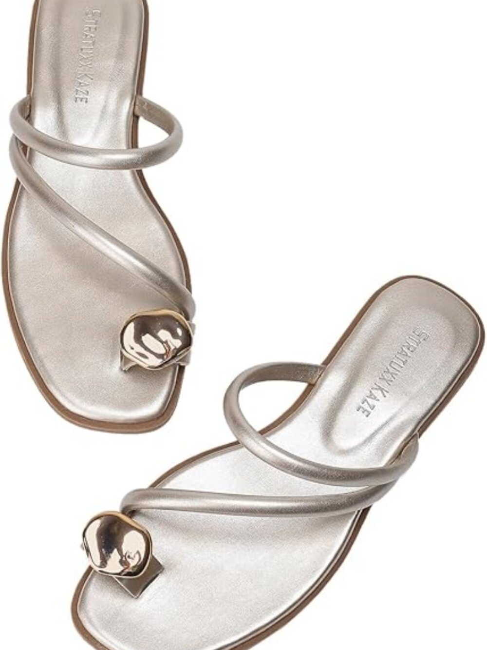 Women's Gold Toe Ring Thong Sandals with Cushioned Insole Flats for Beach Wear